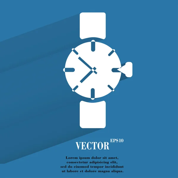 Watch,clock. Flat modern web button with long shadow and space for your text. — Stock Vector