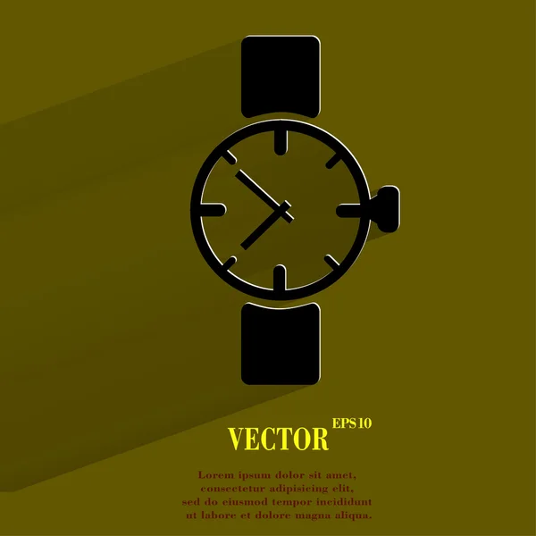 Watch,clock. Flat modern web button with long shadow and space for your text. — Stock Vector