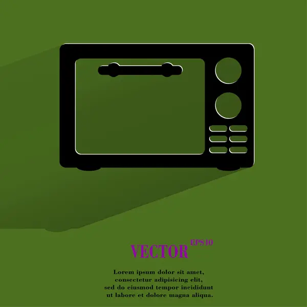 Mikrovågsugn. köksutrustning. platt modern spindelväv knappen med långa skugga och utrymme för din text. — Stock vektor