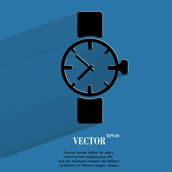 Watch,clock. Flat modern web button with long shadow and space for your text. — Stock Vector