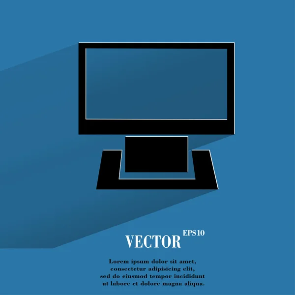 Ordinateur. Bouton web moderne plat avec ombre longue et espace pour votre texte . — Image vectorielle