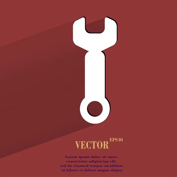 Wrench. tool to work. Flat modern web button with long shadow and space for your text. — Stock Vector