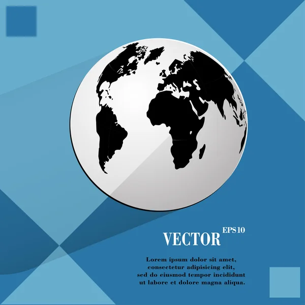 Wereld kaart web pictogram op een plat geometrische abstracte achtergrond — Stockvector