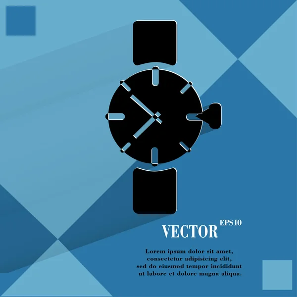 Regarde, horloge. Bouton web moderne plat sur un fond abstrait géométrique plat — Image vectorielle