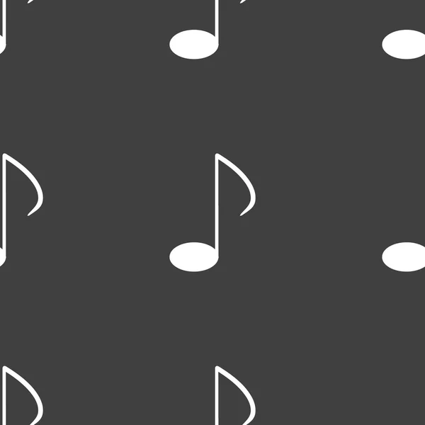 Elementos musicales notas icono web. diseño plano. Patrón gris inconsútil . — Archivo Imágenes Vectoriales