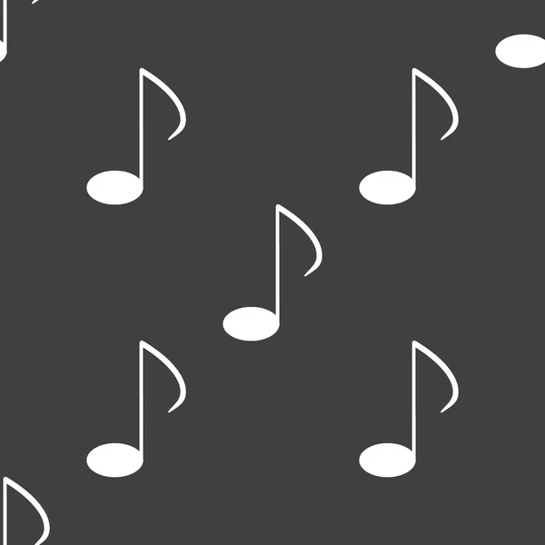 Elementos musicales notas icono web. diseño plano. Patrón gris inconsútil . — Archivo Imágenes Vectoriales