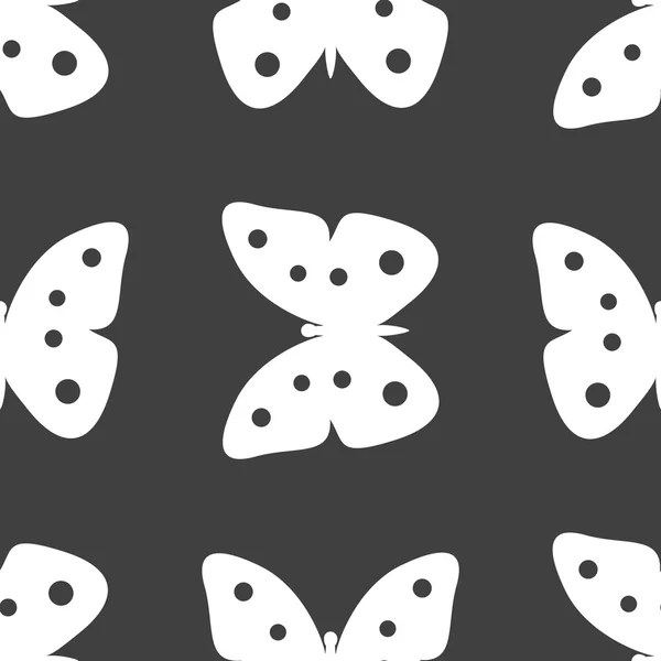 Butterfly web icon. flat design. Seamless gray pattern. — Stock Vector