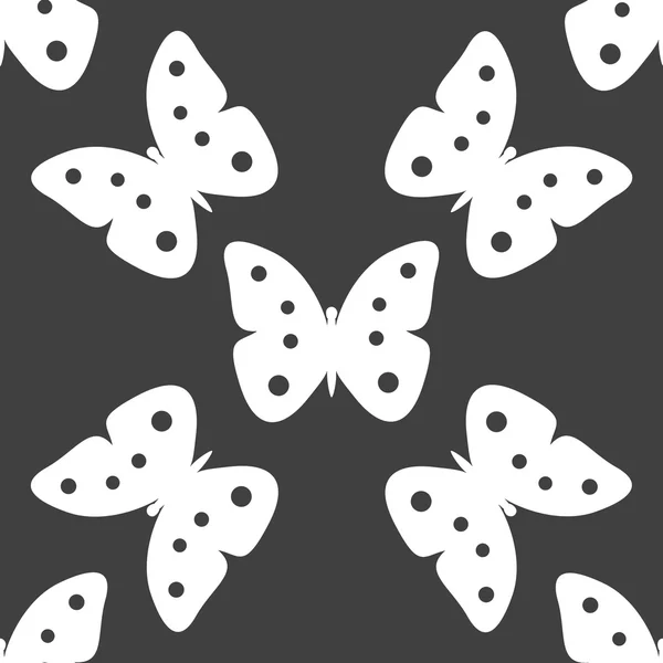 Butterfly web icon. flat design. Seamless gray pattern. — Stock Vector