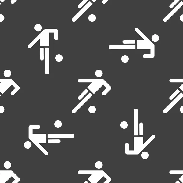 Voetbal speler web pictogram. platte ontwerp. naadloze grijs patroon. — Stockvector