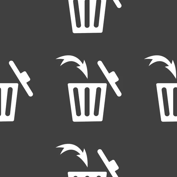 Basura bin icono web. diseño plano. Patrón gris inconsútil . — Archivo Imágenes Vectoriales