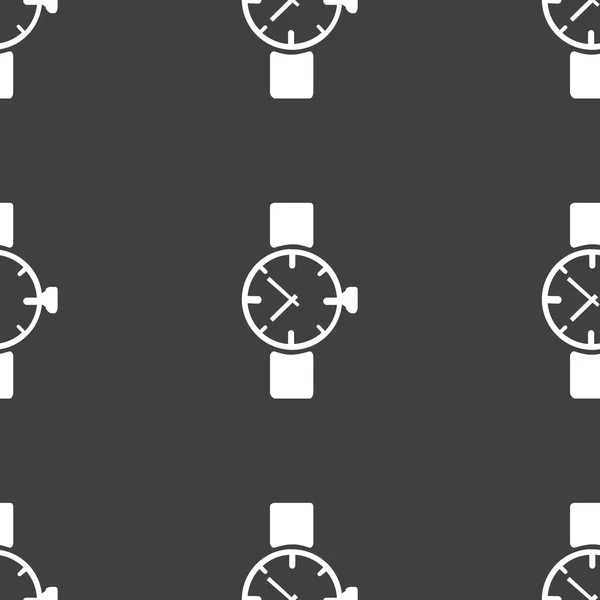 時計、時計の web アイコン。フラットなデザイン。灰色のシームレスなパターン. — ストックベクタ