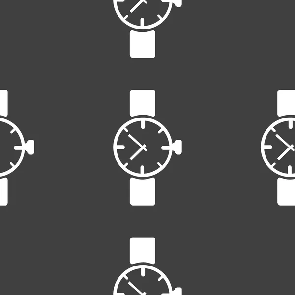 Mira, reloj icono web. diseño plano. Patrón gris inconsútil . — Archivo Imágenes Vectoriales