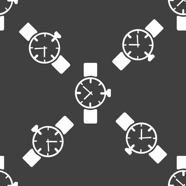 Mira, reloj icono web. diseño plano. Patrón gris inconsútil . — Archivo Imágenes Vectoriales