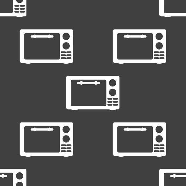 Microwave. kitchen equipment web icon. flat design. Seamless gray pattern. — Stock Vector