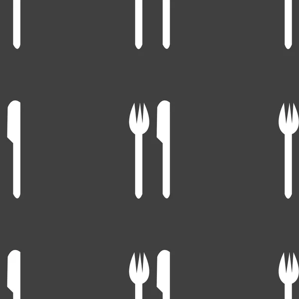Cubiertos, cuchillo, tenedor icono web. diseño plano. Patrón gris inconsútil . — Archivo Imágenes Vectoriales
