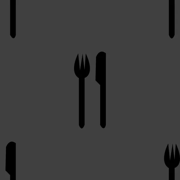 Cubiertos, cuchillo, tenedor icono web. diseño plano. Patrón gris inconsútil . — Vector de stock