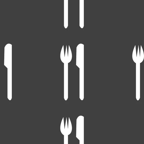 Bestick, kniv, gaffel spindelväv ikonen. platt design. sömlös grå mönster. — Stock vektor
