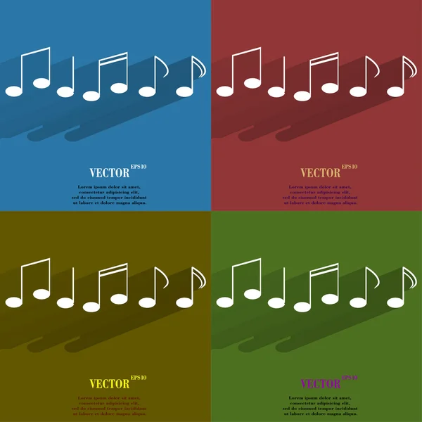 Conjunto de colores Elementos musicales notas icono web, diseño plano — Archivo Imágenes Vectoriales