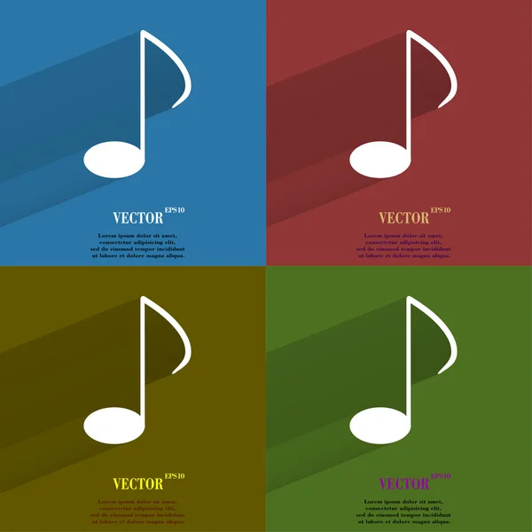 Set di colori Elementi musicali note icona web, design piatto — Vettoriale Stock