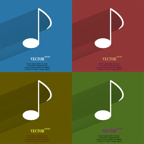 Color set Music elements notes web icon, flat design — Stock Vector