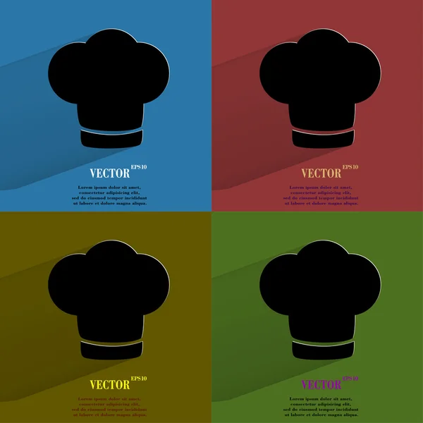 Farbset Kochmütze Kochen flache moderne Web-Taste mit langem Schatten und Platz für Ihren Text — Stockvektor
