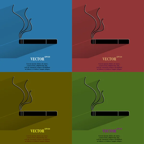 Conjunto de cores Sinal de fumar. cigarro. Tecla web moderna plana com sombra longa e espaço para o seu texto — Vetor de Stock