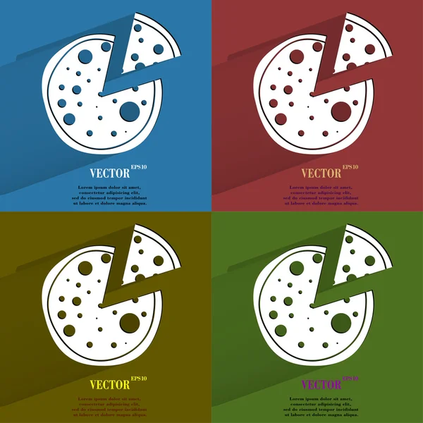 Színei pizza. lakás modern web gomb hosszú árnyék és adhatja meg a szöveg — Stock Vector