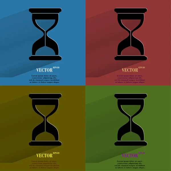 Набор цветов Песчаные часы. Таймер со стеклом. Плоская современная веб-кнопка с длинной тенью и пространством для вашего текста — стоковый вектор