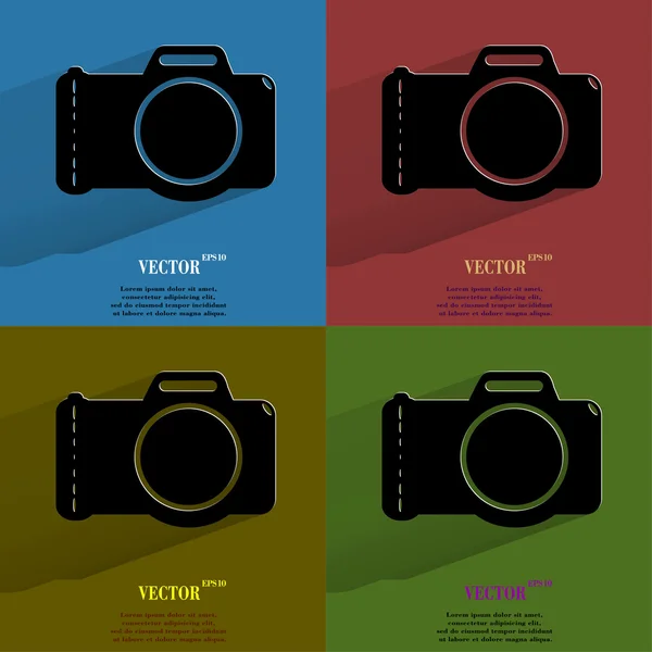 Farbset Fotokamera. flache moderne Web-Taste mit langem Schatten und Platz für Ihren Text — Stockvektor
