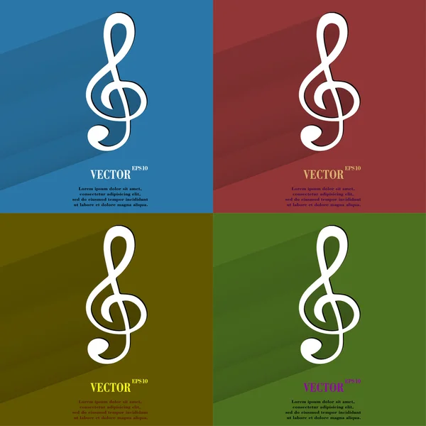 Kleur ingesteld muziek elementen notities web pictogram, platte ontwerp — Stockvector