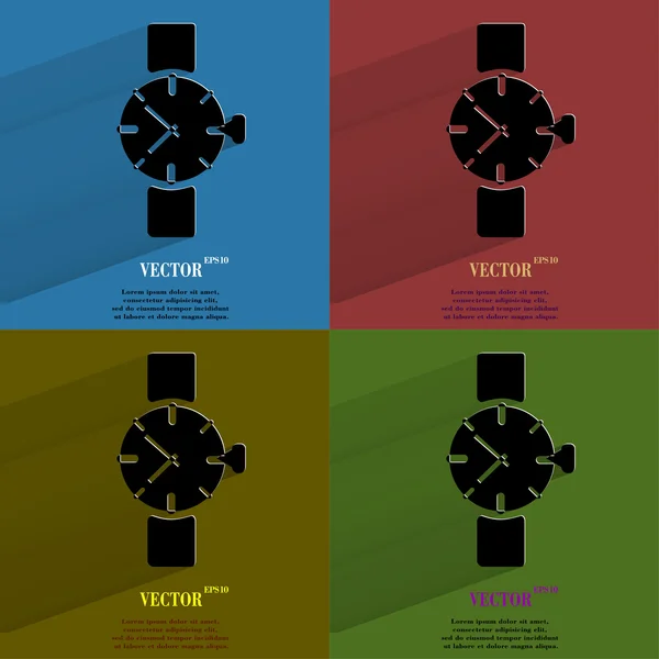 Set de couleurs Montre, horloge. Bouton web moderne plat avec ombre longue et espace pour votre texte . — Image vectorielle