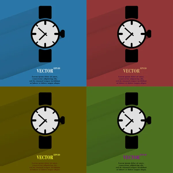 Set de colores Reloj, reloj. Botón web moderno plano con sombra larga y espacio para su texto . — Archivo Imágenes Vectoriales