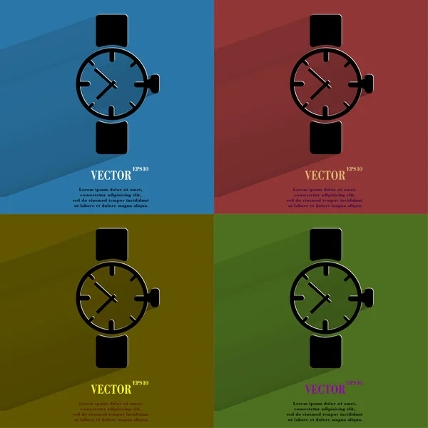 Farbset Uhr, Uhr. flache moderne Web-Taste mit langem Schatten und Platz für Ihren Text. — Stockvektor