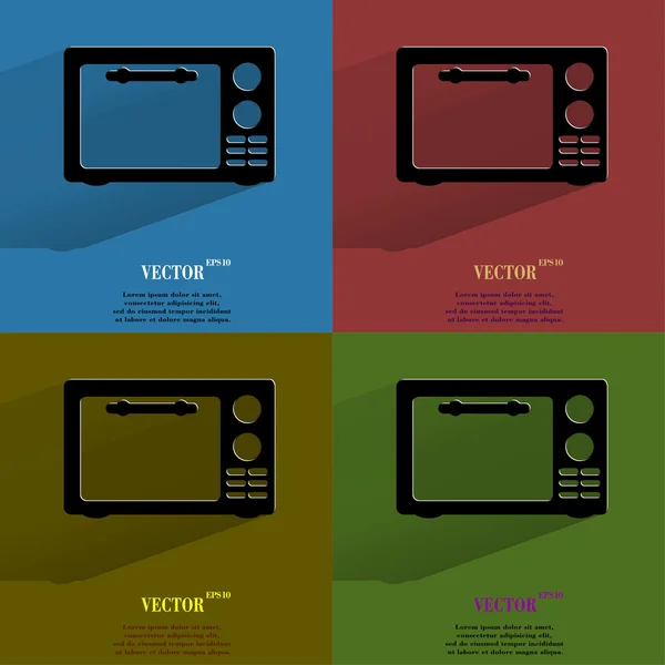 Farbset Mikrowelle. Küchenausstattung flache moderne Web-Taste mit langem Schatten und Platz für Ihren Text. — Stockvektor