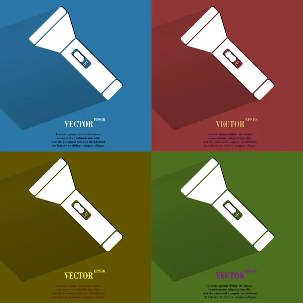 Jeu de couleurs Lampe de poche. Bouton web moderne plat avec ombre longue et espace pour votre texte . — Image vectorielle