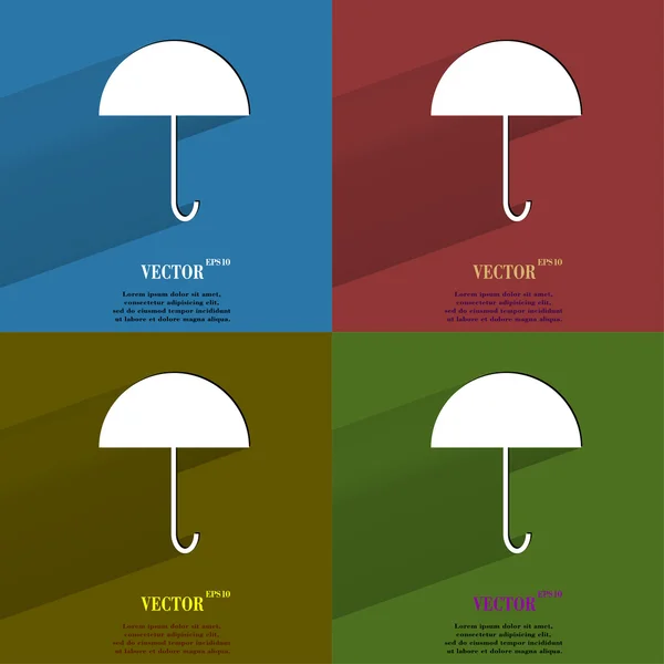 傘をカラーに設定します。長い影とテキストのスペースをフラットな近代的なウェブボタン. — ストックベクタ