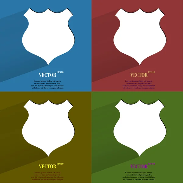 Set de couleur bouclier. Bouton web moderne plat avec ombre longue et espace pour votre texte — Image vectorielle