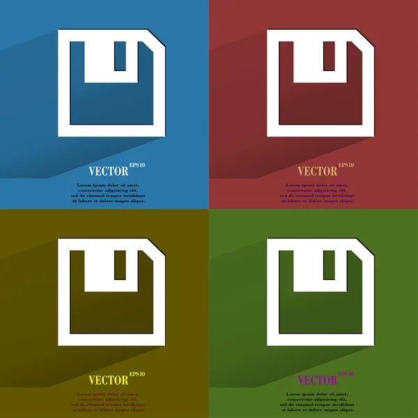 Set de colores disquete. Botón web moderno plano con sombra larga y espacio para su texto — Archivo Imágenes Vectoriales