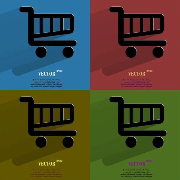 Conjunto de colores Cesta de compras. Botón web moderno plano con sombra larga y espacio para su texto . — Archivo Imágenes Vectoriales