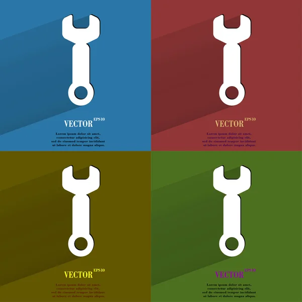 Color set Wrench. tool to work. Flat modern web button with long shadow and space for your text. — Stock Vector