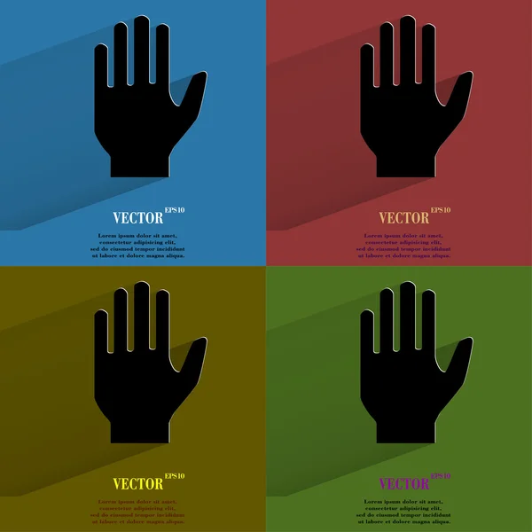 Juego de colores Stop. La mano. Botón web moderno plano con sombra larga y espacio para su texto . — Archivo Imágenes Vectoriales