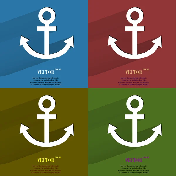 Color set Anchor. Flat modern web button with long shadow and space for your text. — Stock Vector