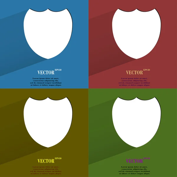 Set di colori Protezione scudo. Pulsante web moderno piatto con lunga ombra e spazio per il testo . — Vettoriale Stock