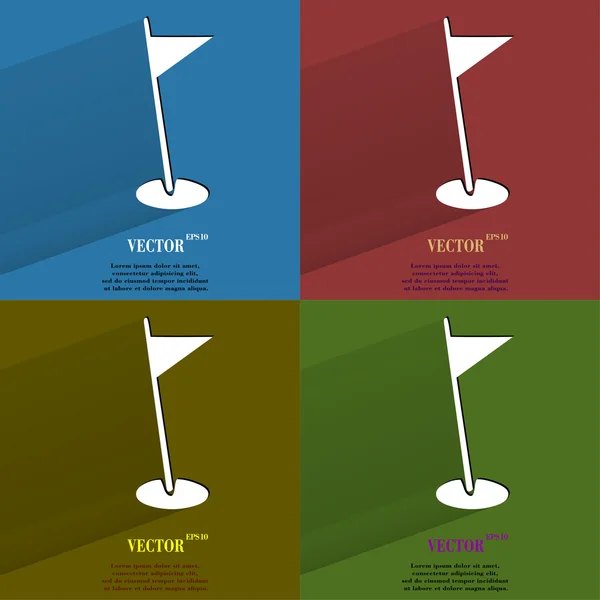 Color set golf flag. Flat modern web button with long shadow and space for your text. — Stock Vector