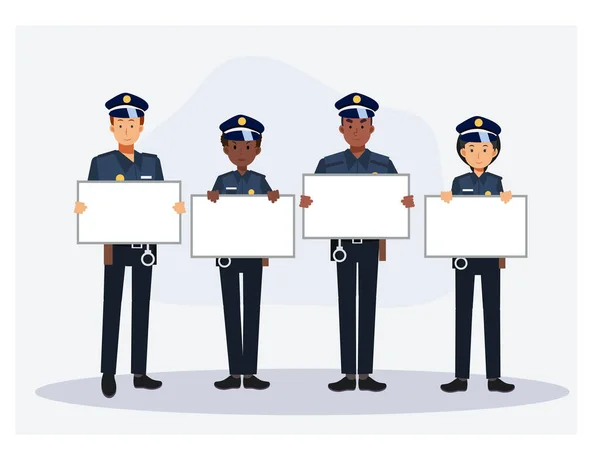 Grupo Policía Tiene Mensaje Blanco Aquí Vector Plano Ilustración Personajes — Vector de stock