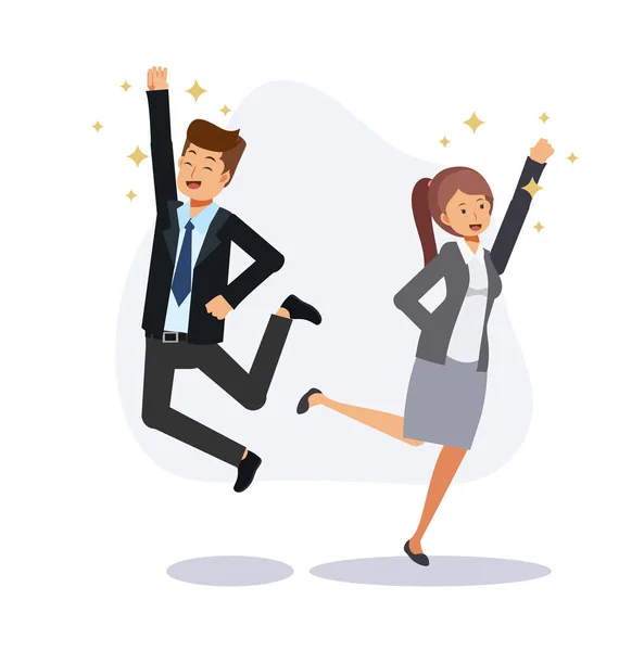 Los Empresarios Alegran Concepto Éxito Teamwork Man Mujer Son Felices — Archivo Imágenes Vectoriales