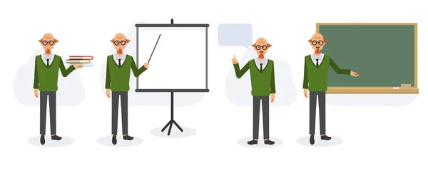 Set Teacher Professor Standing Presenting Whiteboard Chalkboard Flat Vector Cartoon — Stock Vector