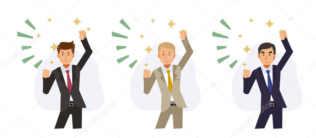 Business working concept, Team of business people is cheer up, happy, team success.Flat vector 2D cartoon character illustration.