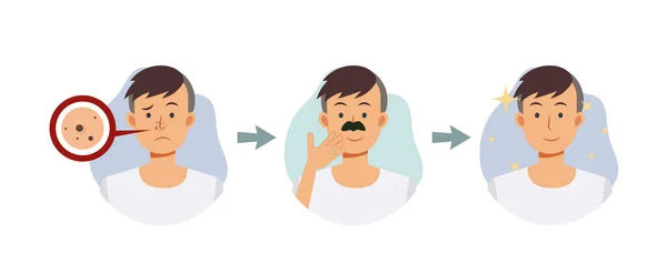 Концепция Лечения Кожи Лица Прыщи Problem Acne Nose Step Человека — стоковый вектор