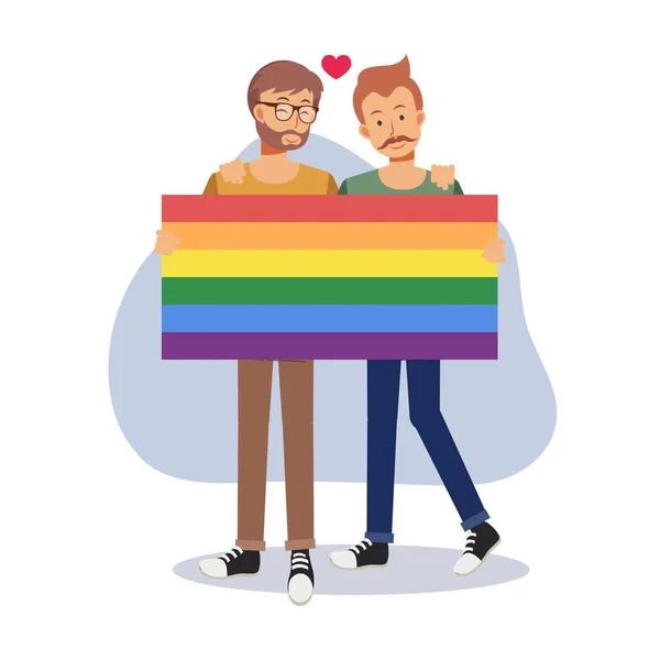 Celebrate Pride Month Concept Lgbt Bisexual Couple Love Romance Rainbow — Stock Vector